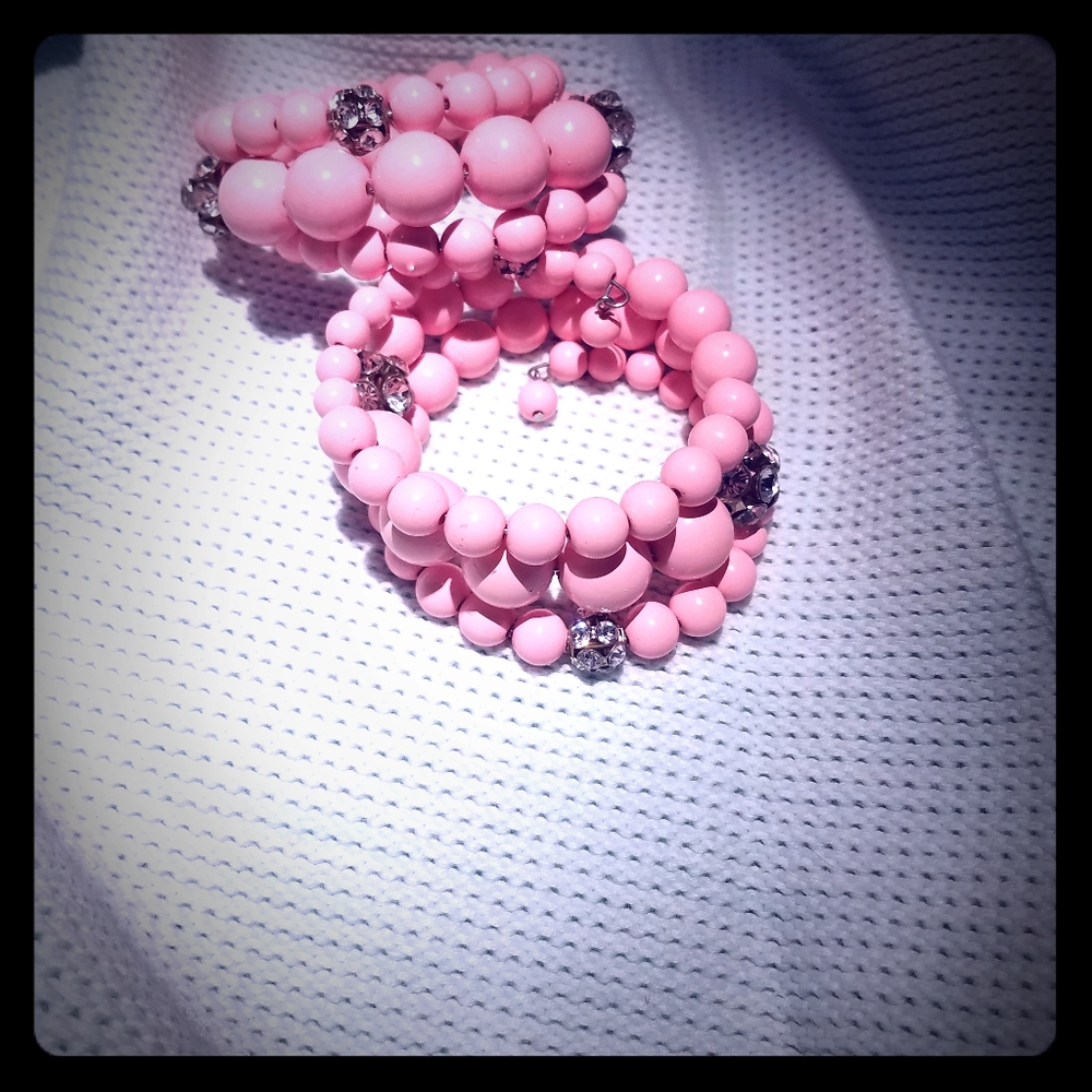 Pink Bead & Rhinestone Wrap Cuffs